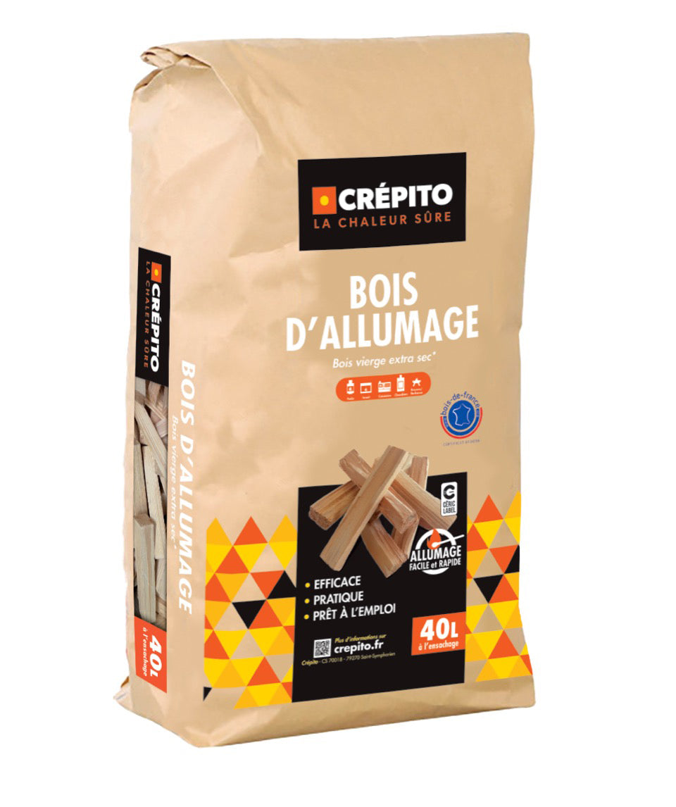 Bûches de bois densifié "Crépito" - 104 packs de 5 bûches (9,65kg) + Bois d'allumage 40L et Allum'express 1,5kg (offerts)