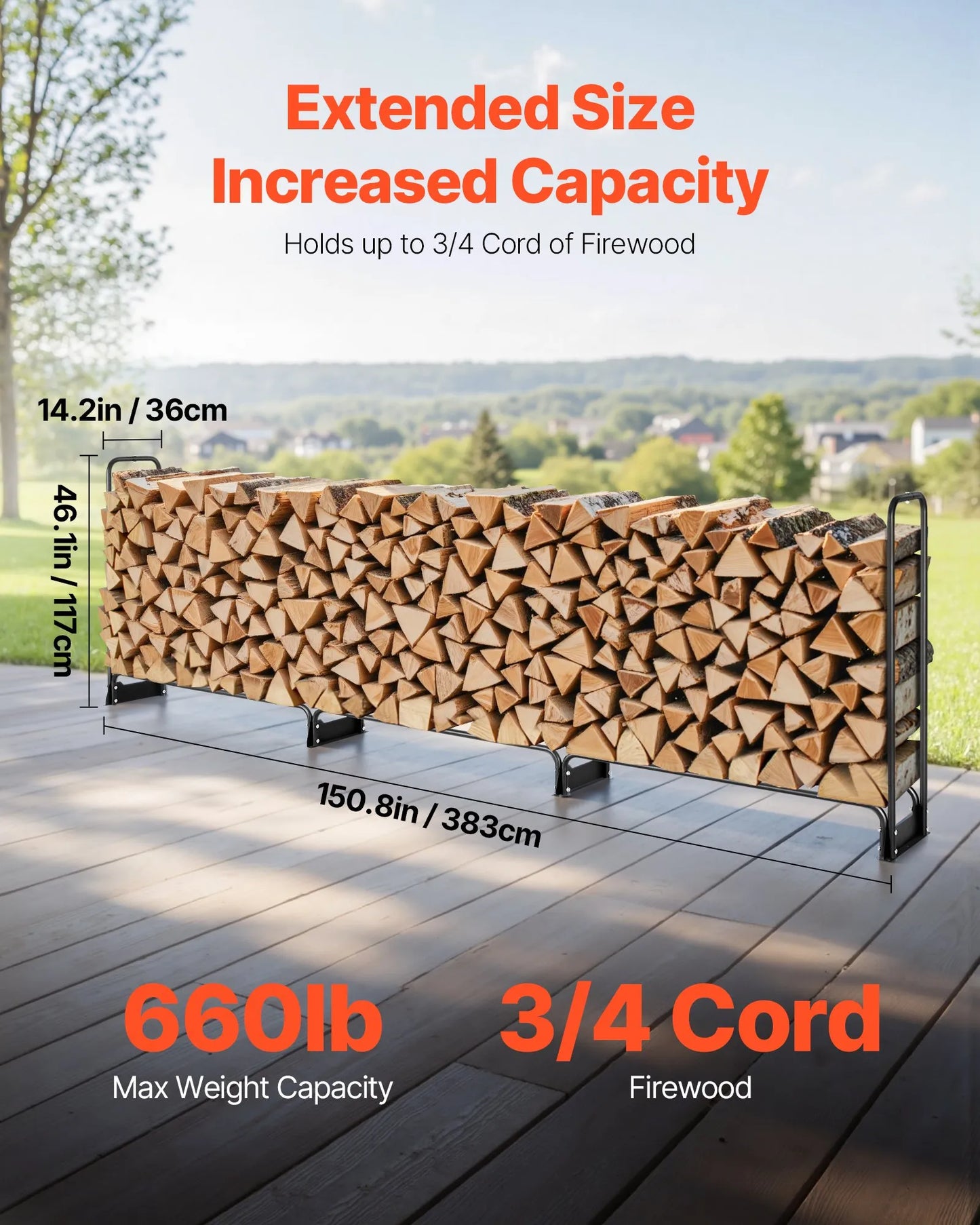 VEVOR Range Bûches Extérieur 386x36x117 cm Abri Bois de Chauffage avec Couverture Imperméable 600D Oxford