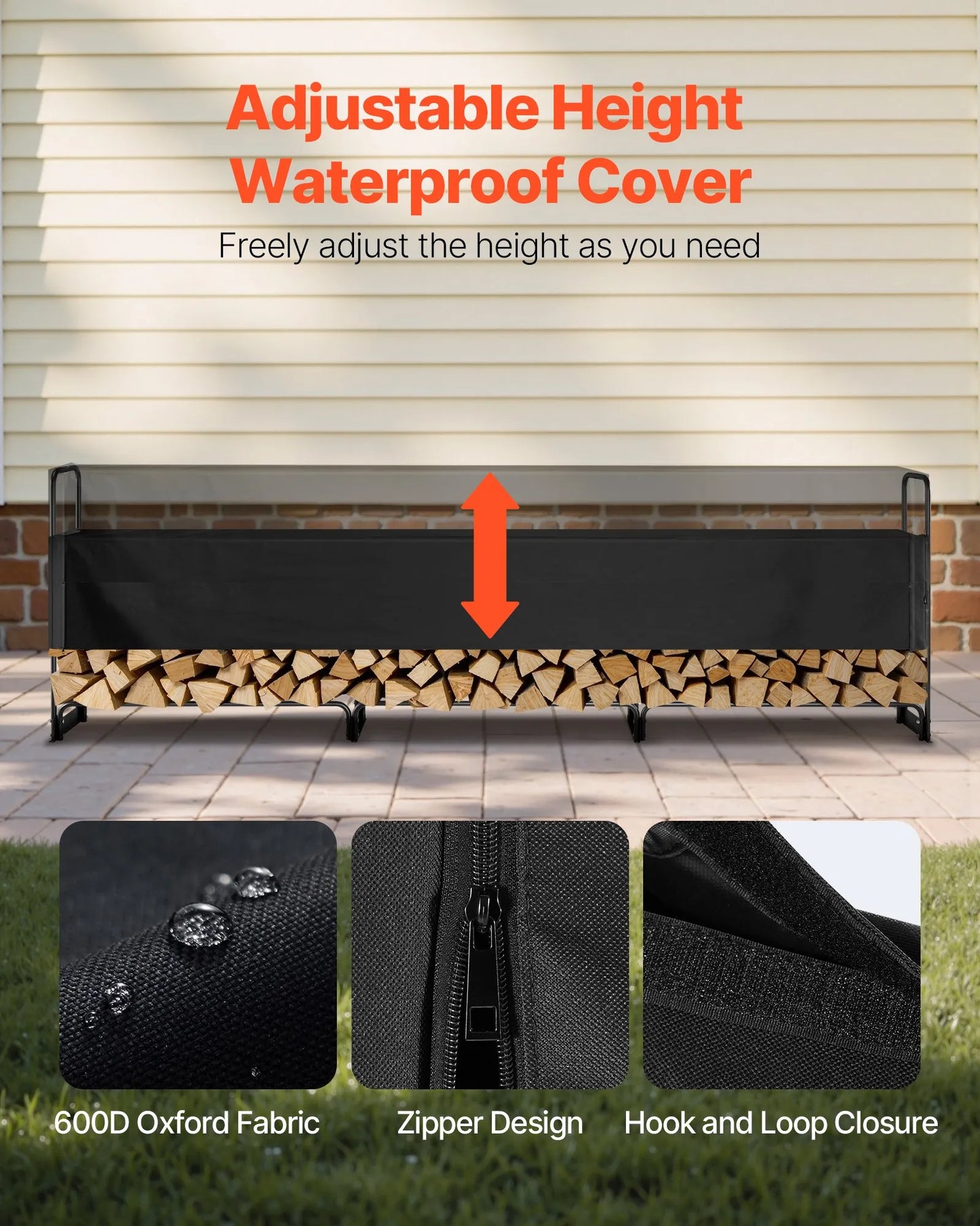 VEVOR Range Bûches Extérieur 386x36x117 cm Abri Bois de Chauffage avec Couverture Imperméable 600D Oxford