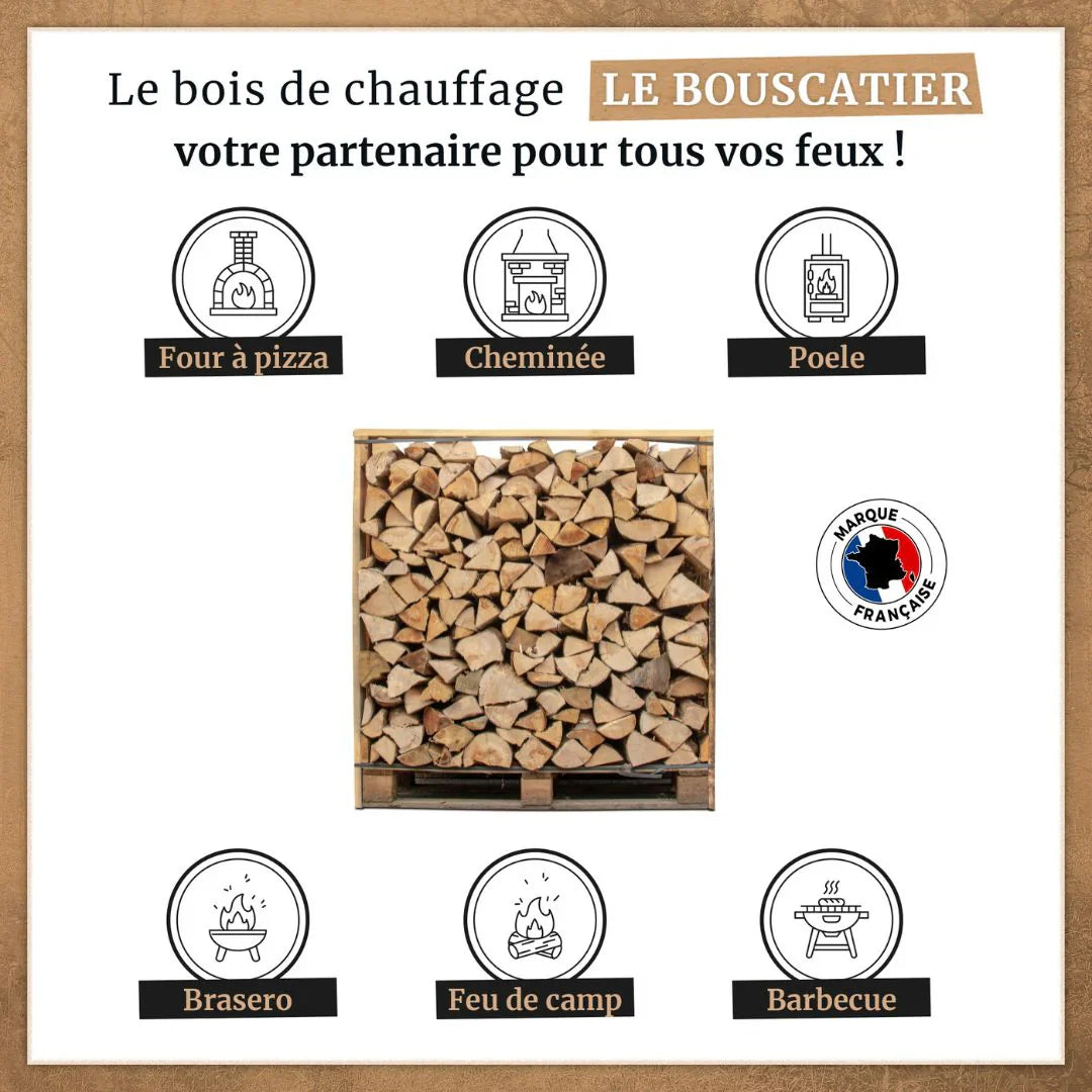Box 1,50 stères de 30cm bois de chauffage - palette de bois coupé fendu de 1,05m3 chêne / hêtre / Châtaigniers