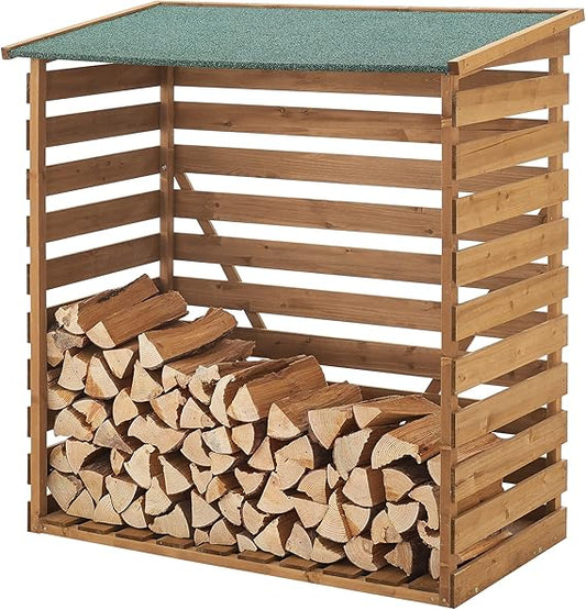 EN.CASA Abri-Bûches Couvert en Sapin à Toiture Bitumé 123 x 116 x 64 cm